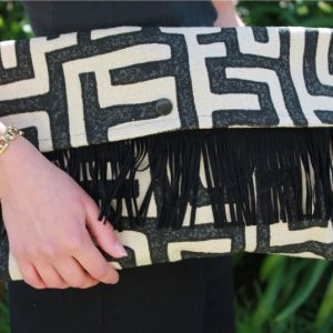 Sacoche Bohème lin, noir et blanc, associé au sac Bohème chic.